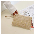 Elariah Woven Straw Wristlet Clutch Bag – Bohemian Summer Beach Handbag with Zipper (White, Khaki, Beige)