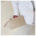 Elariah Woven Straw Wristlet Clutch Bag – Bohemian Summer Beach Handbag with Zipper (White, Khaki, Beige)