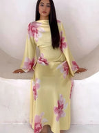 Elariah Floral Print Modest Kaftan Abaya Dress – Long Sleeve Maxi Jalabiya for Eid, Ramadan & Special Occasions
