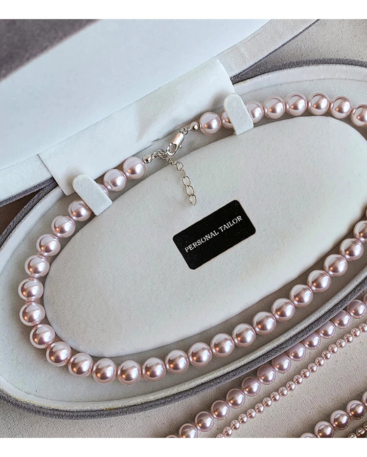 Rose Purple Simulated Pearl Beaded Necklace – Elegant Gold Plated Clavicle Chain for Women