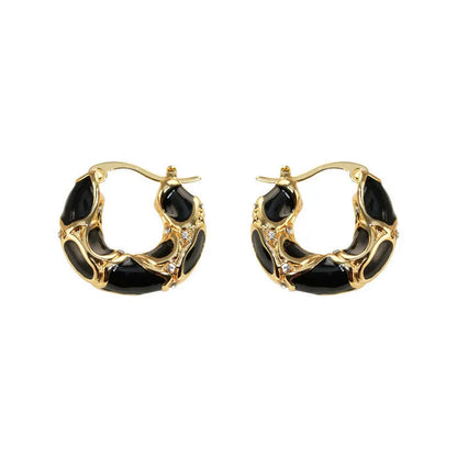 Vintage Enamel Small Hoop Earrings – Gold Plated Textured Statement Hoops for Women