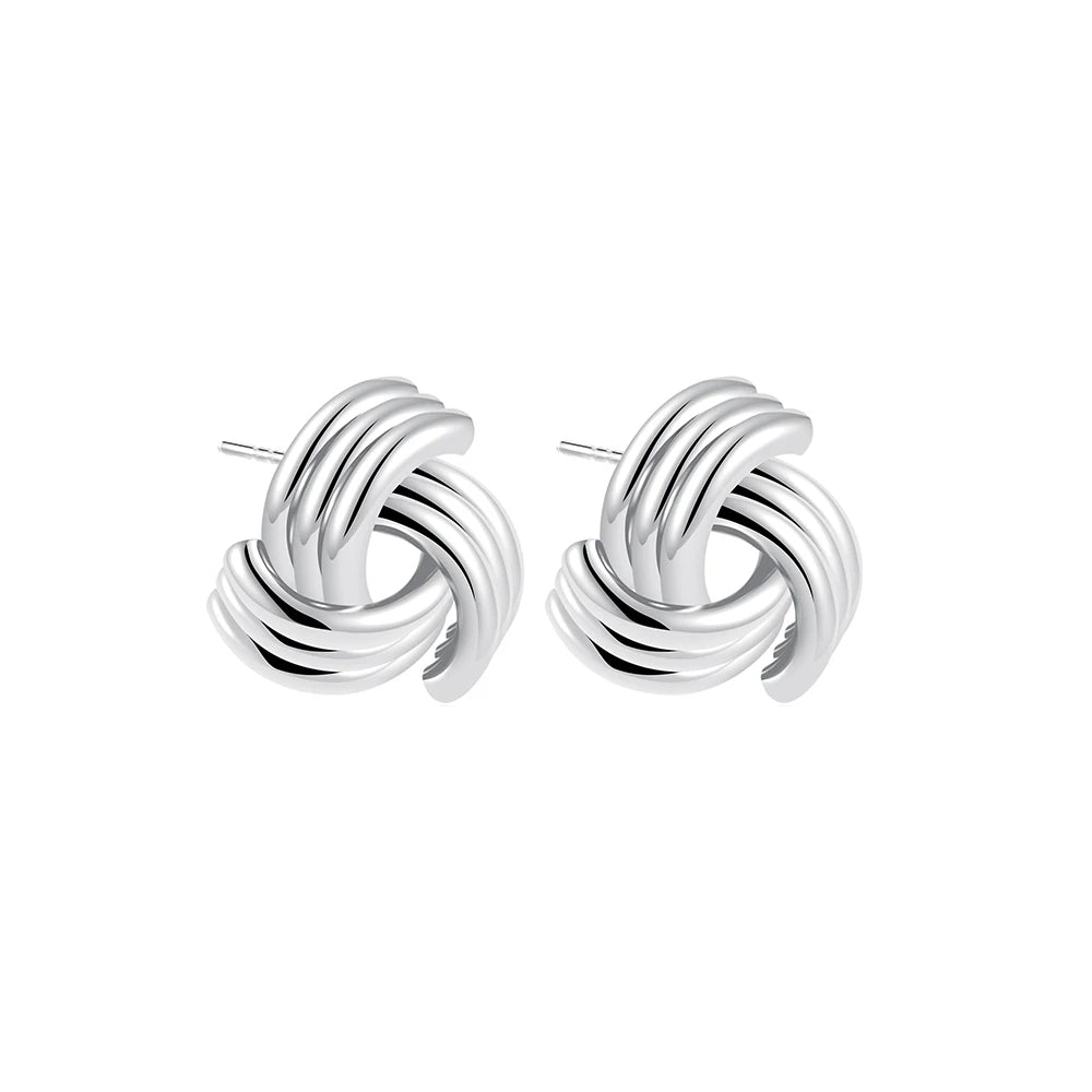 18K Gold Plated Stainless Steel Multilayer Circle Knot Drop Earrings for Women – Textured Statement Round Earrings