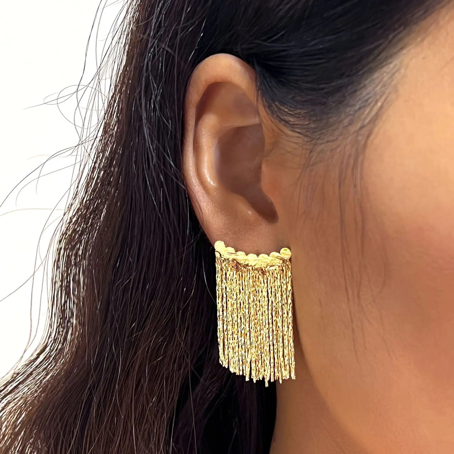 Gold Bling Tassel Statement Earrings – Elegant Long Drop Design for Women