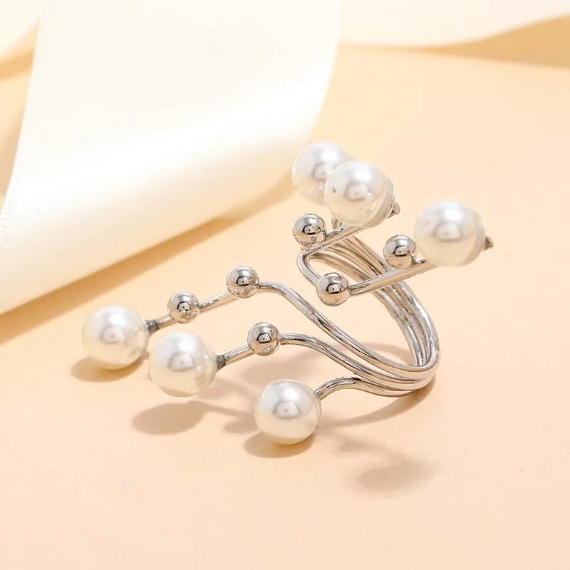 Bague géométrique vintage à double couche en perles blanches – Bague imposante pour femme