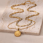 Sunflower Pendant Geometric Necklace – Stainless Steel Clavicle Chain for Women