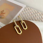 Retro Double Loop Hoop Earrings – Gold & Silver Geometric Drop Design