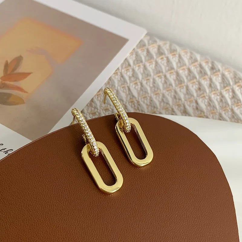 Retro Double Loop Hoop Earrings – Gold & Silver Geometric Drop Design