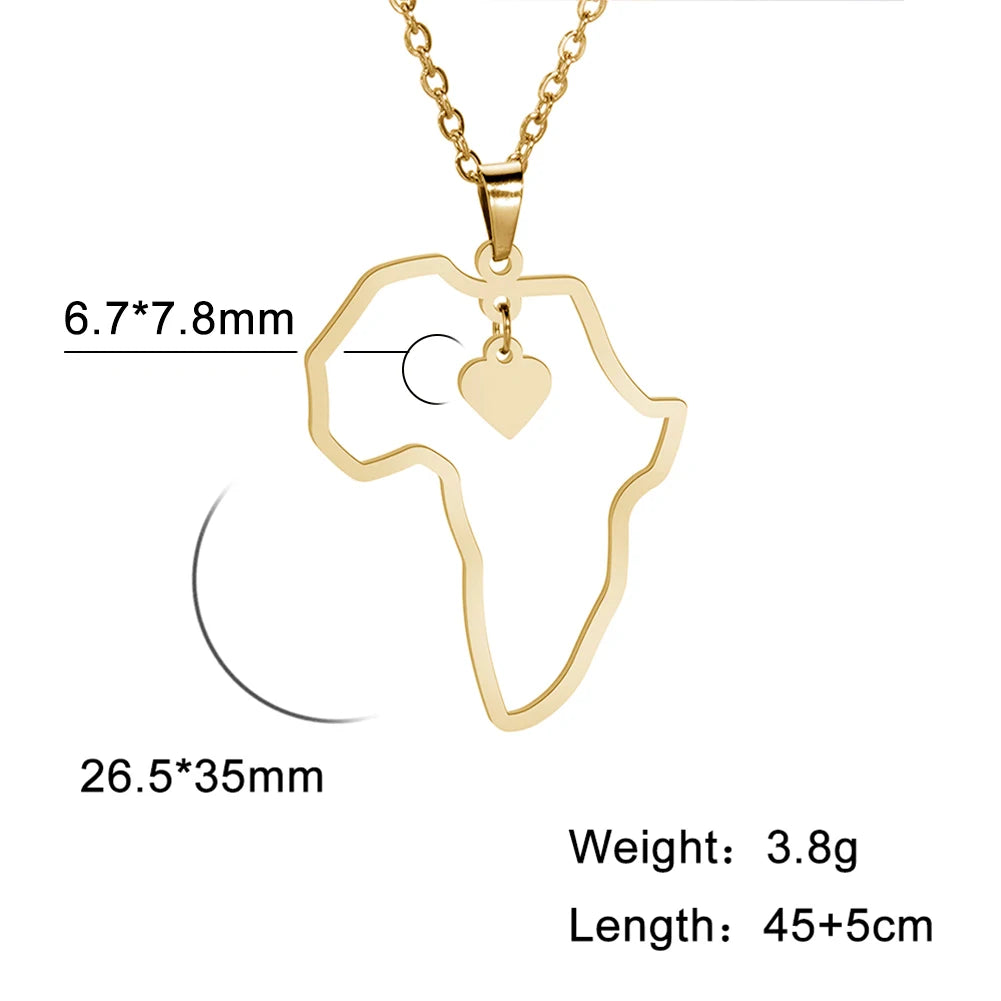 Trendy African Map Pendant Necklace for Women – Stainless Steel Geometric Motherland Necklace, Gold, Rose Gold, or Steel Color