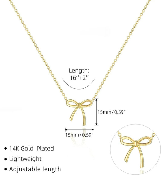Dainty Bow Pendant Necklace – Gold & Silver Plated Choker Chain for Women