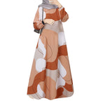 Robe Kaftan Longue Imprimée Femme Elariah – Coupe Ample Manches Longues Col Rond Abaya Modeste Coupe Trapèze