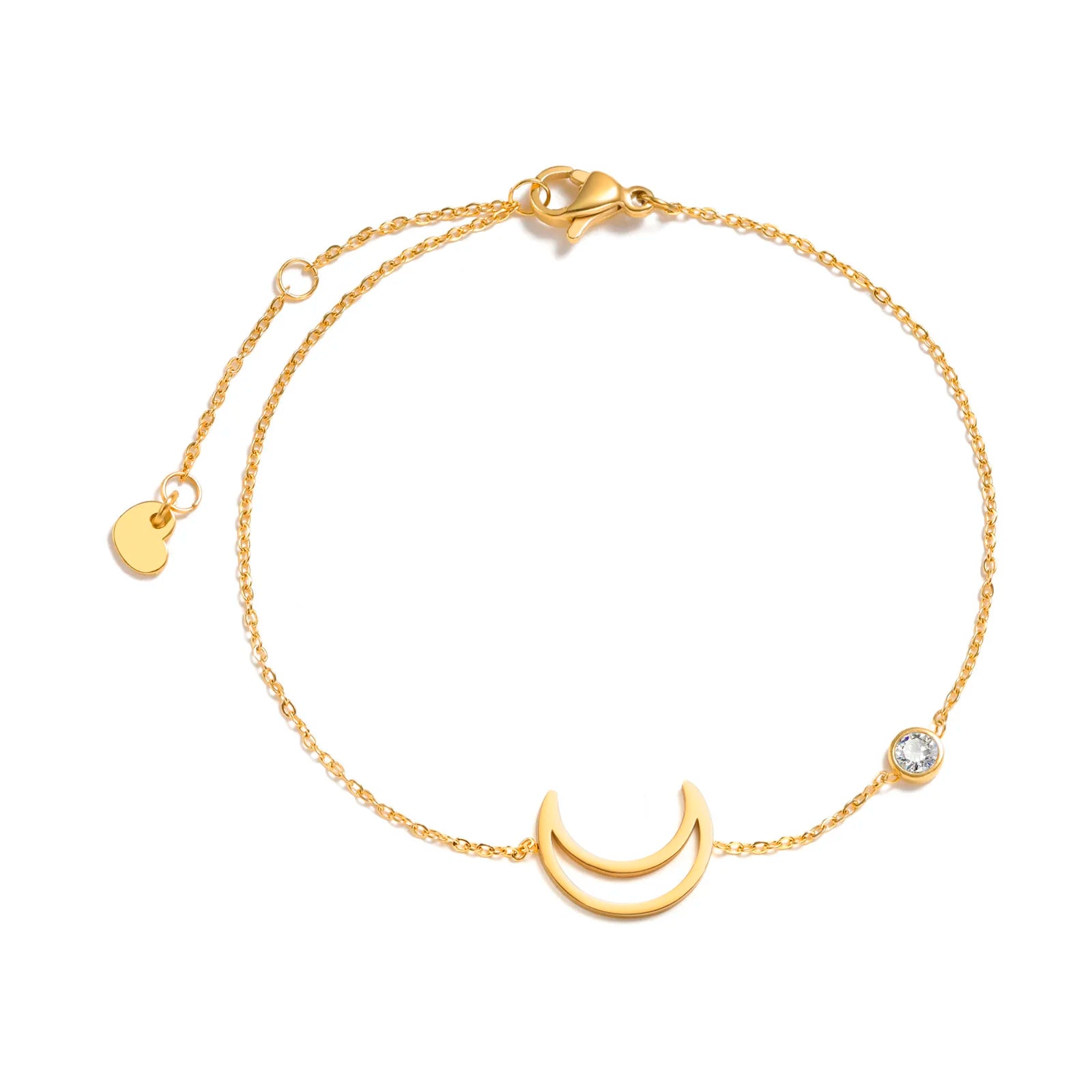 Minimalist Cross, Crescent Moon & Star Charm Bracelet for Women – Stainless Steel Thin Chain Adjustable Gold Layered Bracelet