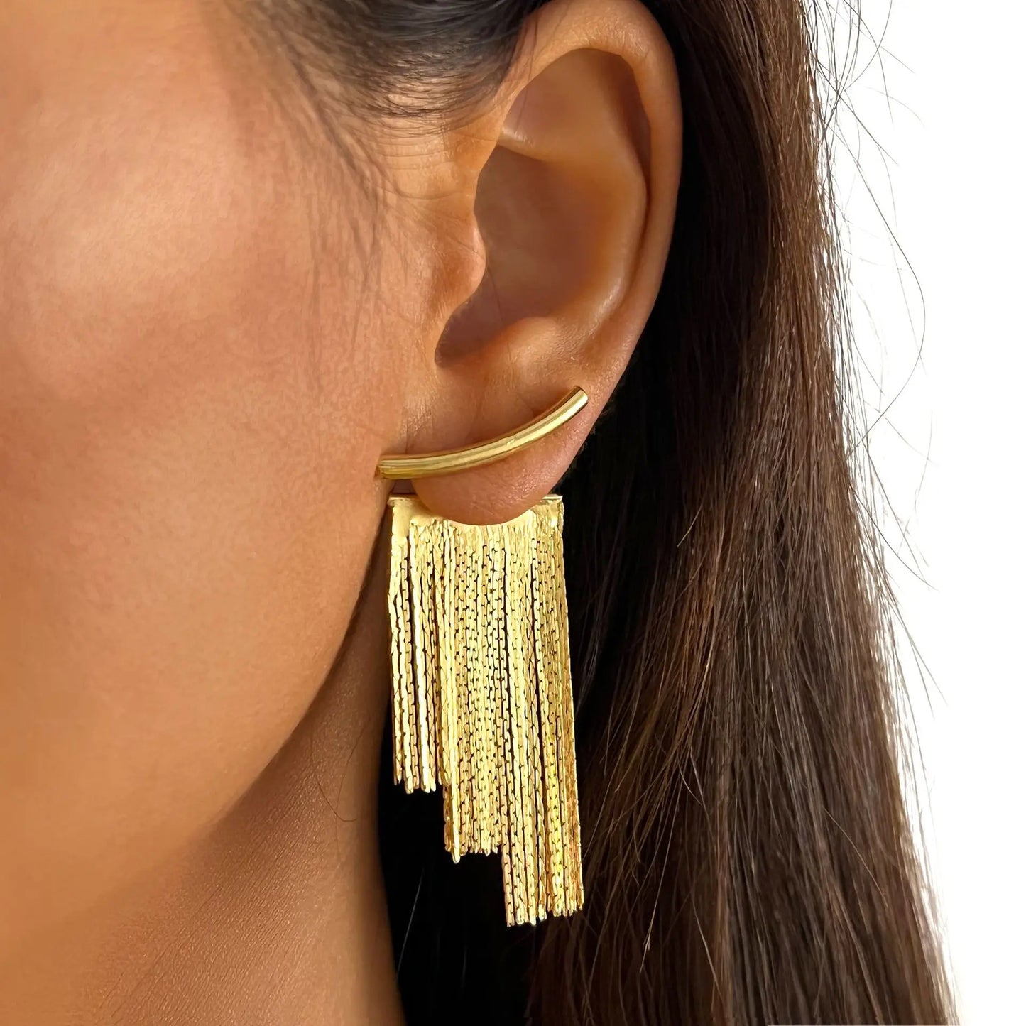 Gold Bling Tassel Statement Earrings – Elegant Long Drop Design for Women