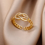 ELARIAH 18K Gold Plated Zircon Geometric Open Ring – Adjustable Stainless Steel Wedding & Party Band for Women