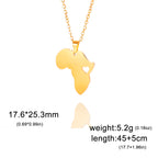 Collier pendentif tendance carte d'Afrique pour femme – Collier géométrique en acier inoxydable, coloris or, or rose ou acier.