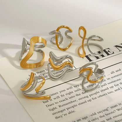 Minimalist Two-Tone Irregular Ring – 18K Gold Plated Stainless Steel Women’s Stackable Jewelry