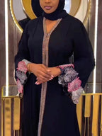 Luxury Chiffon Abaya Dress with Headscarf & Belt – African Boubou Kaftan Evening Maxi