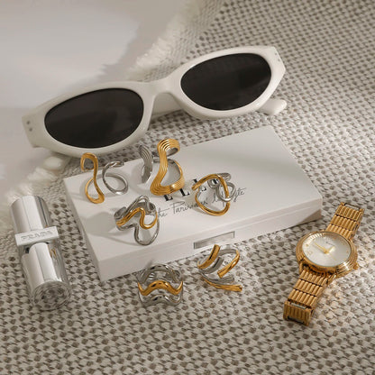 Minimalist Two-Tone Irregular Ring – 18K Gold Plated Stainless Steel Women’s Stackable Jewelry