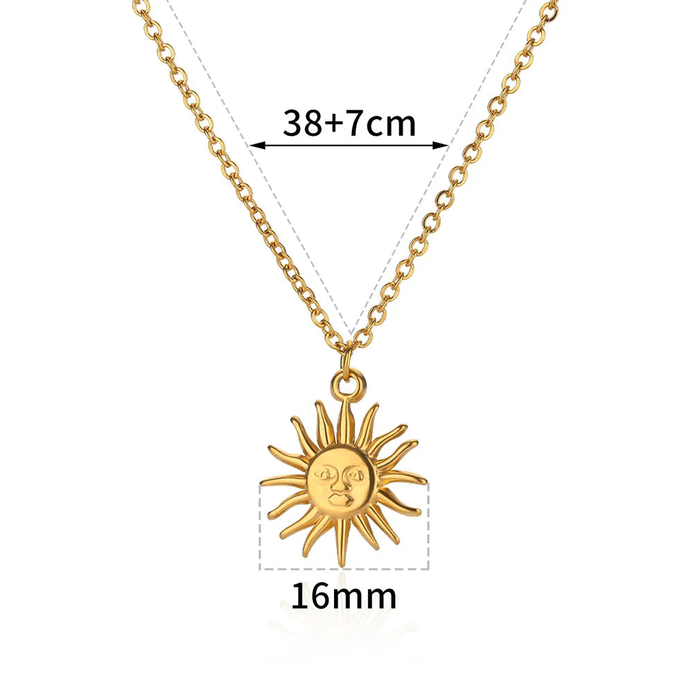 Sunflower Pendant Geometric Necklace – Stainless Steel Clavicle Chain for Women