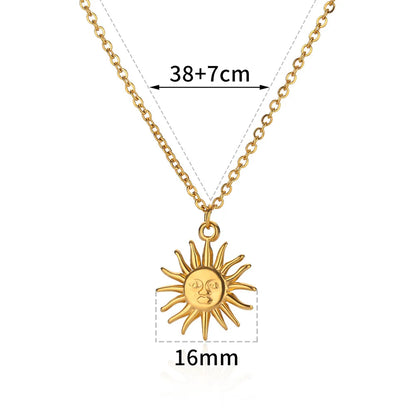 Sunflower Pendant Geometric Necklace – Stainless Steel Clavicle Chain for Women