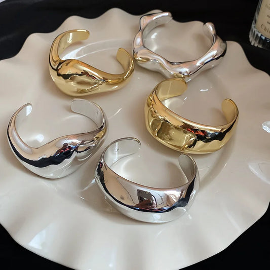 Irregular Geometric Twisted Cuff Bangle – Vintage Statement Bracelet for Women