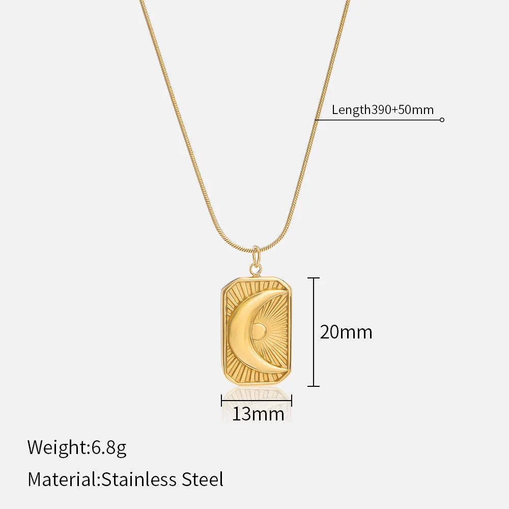 French Vintage Star & Moon Necklace – 316L Stainless Steel Celestial Pendant Chain (Unisex, Gold Tone) | ELARIAH