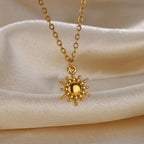 Sunflower Pendant Geometric Necklace – Stainless Steel Clavicle Chain for Women