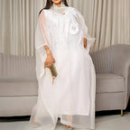 Elariah White Embroidered African Abaya Dress – Elegant Modest Maxi Kaftan for Women (Plus Size, Party & Church Wear)