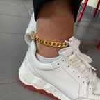 Gold Stainless Steel Cuban Curb Chain Anklet for Women – Adjustable Trendy Beach Anklet Bracelet