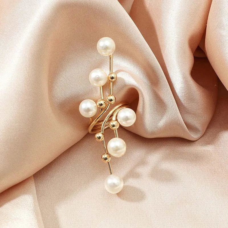 Bague géométrique vintage à double couche en perles blanches – Bague imposante pour femme