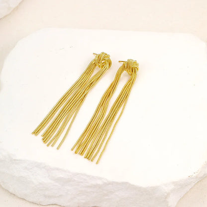 Gold Bling Tassel Statement Earrings – Elegant Long Drop Design for Women