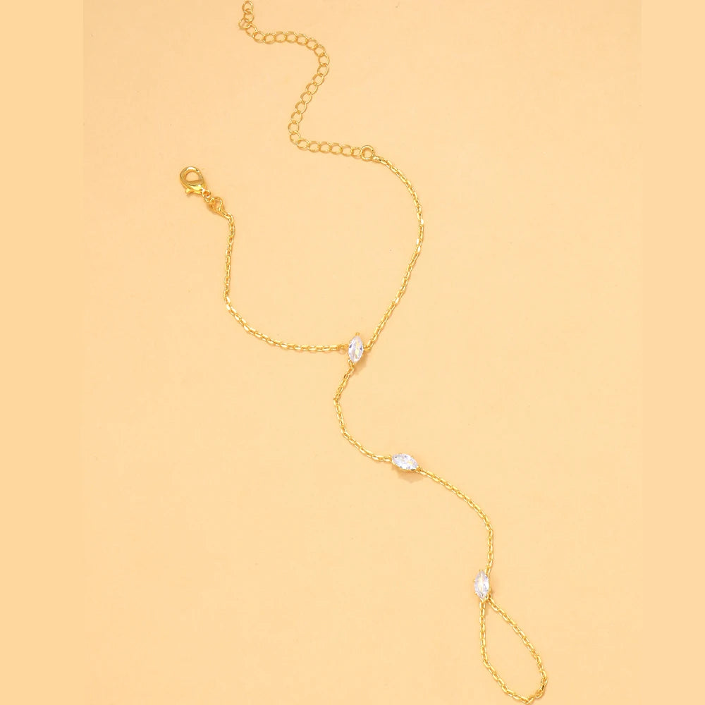 Bohemian Crystal Rhombus Bracelet with Finger Chain – Elegant Party Jewelry for Women