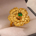 Luxury Gold-Plated Heart Ring with Colorful Zircon Stones – Adjustable Stainless Steel Cocktail Ring for Women