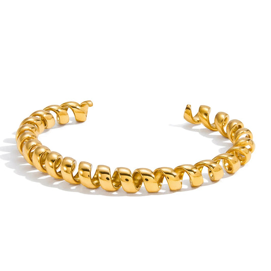 Minimalist Wire Chain Cuff Bracelet – 18K Gold Plated Stainless Steel Open Bangle for Women