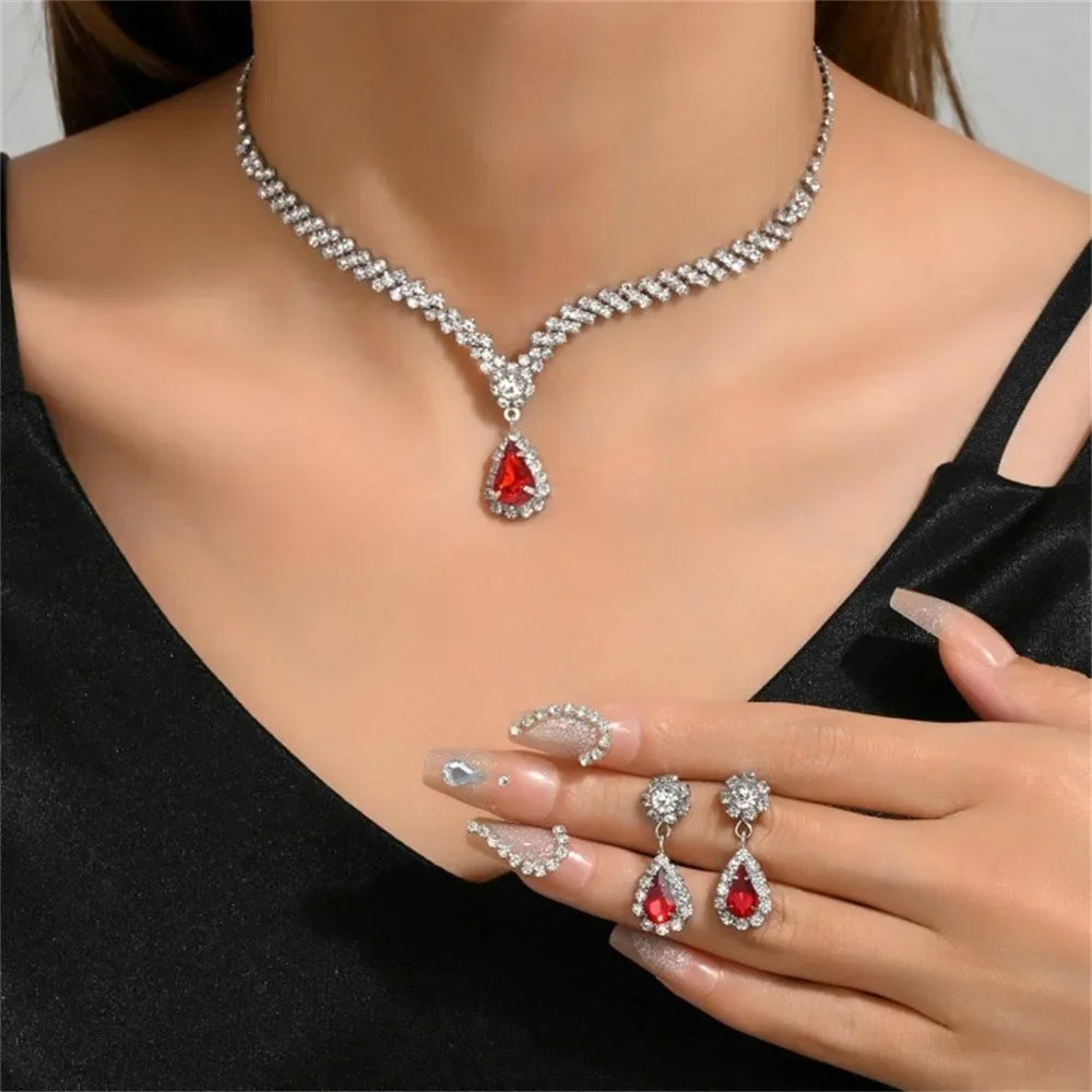 Luxurious Crystal Water Drop Necklace & Earrings Set – Elegant Bridal & Party Jewelry