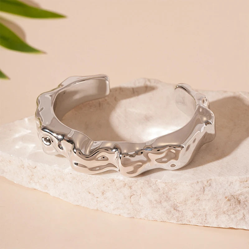 Irregular Geometric Cuff Bangle Bracelet for Women – Bold Statement Fashion Bracelet, Trendy Open Cuff Jewelry