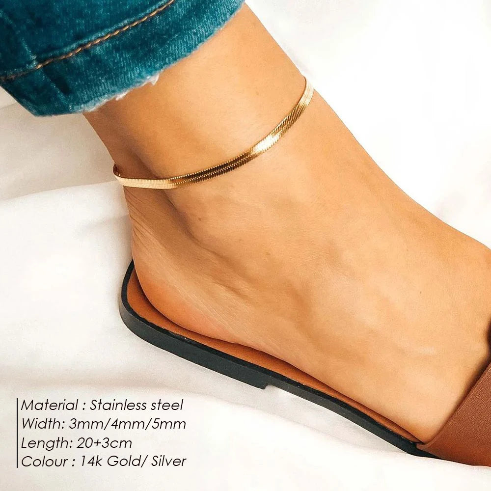 4mm Stainless Steel Snake Chain Anklet for Women – Minimalist Waterproof Beach Anklet, Adjustable Non-Tarnish Chain