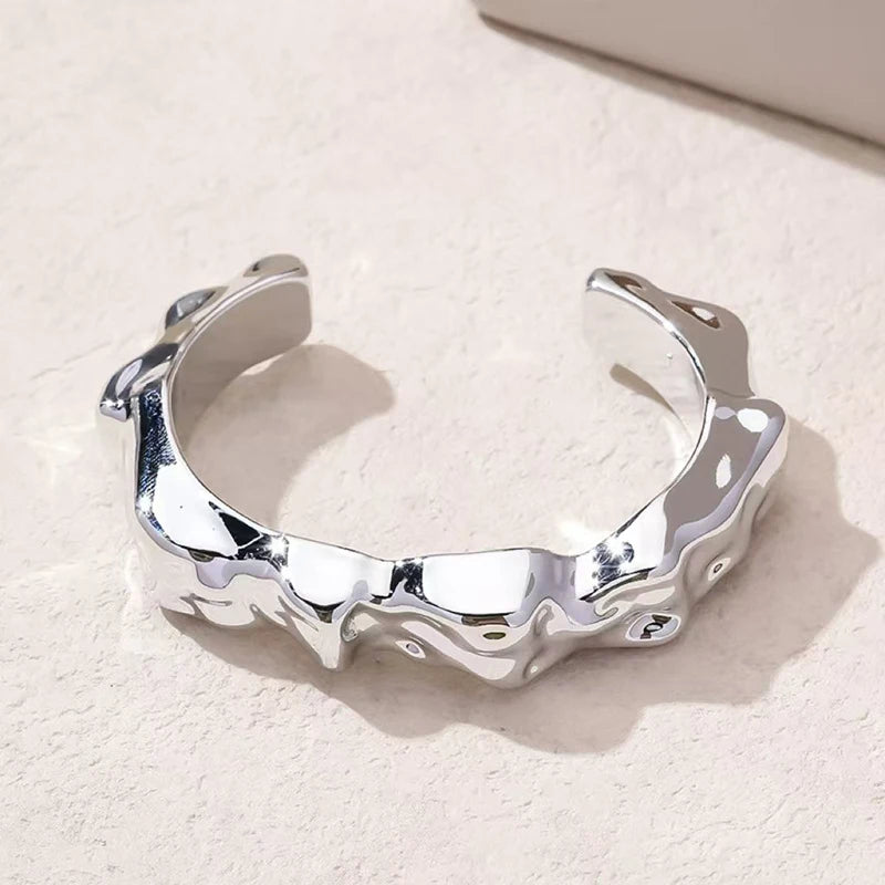 Irregular Geometric Cuff Bangle Bracelet for Women – Bold Statement Fashion Bracelet, Trendy Open Cuff Jewelry