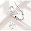 Geometric Open Bracelet & Ring Set for Women – Minimalist Stainless Steel Cuff Bangle and Adjustable Ring Jewelry Set
