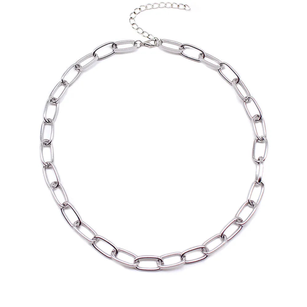 Stainless Steel Thick Chain Necklace – Unisex Punk Choker Jewelry for Women & Men