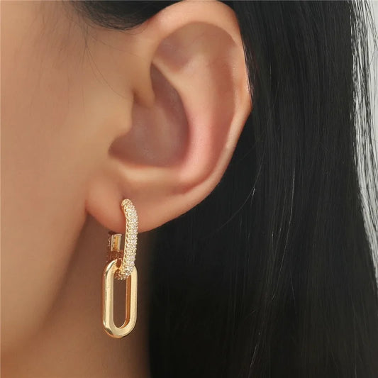 Retro Double Loop Hoop Earrings – Gold & Silver Geometric Drop Design