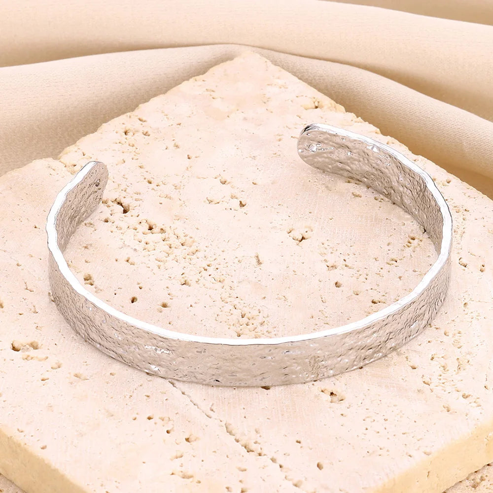 Vintage Irregular Gold Cuff Bracelet – Stainless Steel Open Bangle for Women & Men
