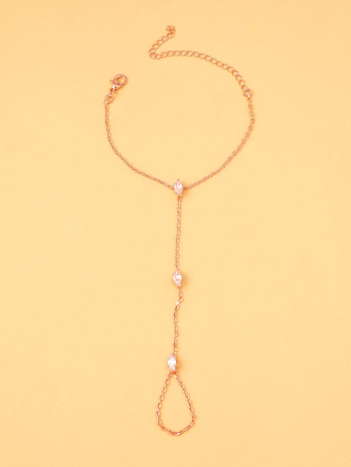 Bohemian Crystal Rhombus Bracelet with Finger Chain – Elegant Party Jewelry for Women