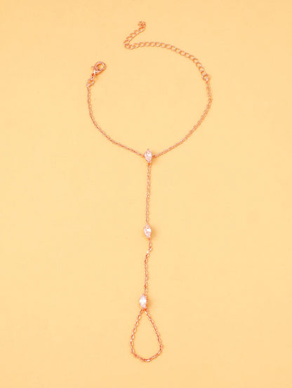 Bohemian Crystal Rhombus Bracelet with Finger Chain – Elegant Party Jewelry for Women