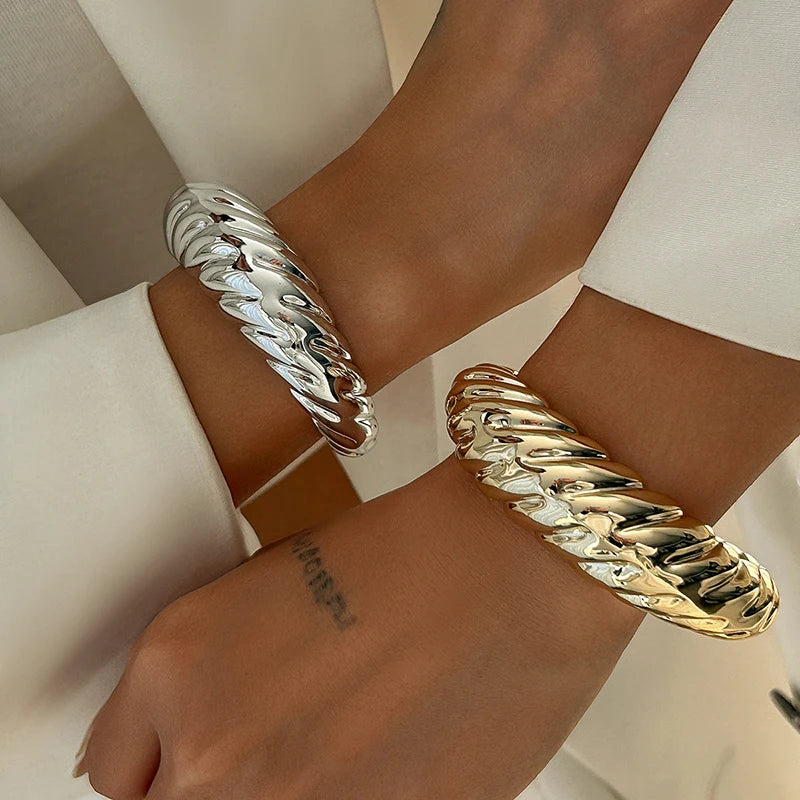 Irregular Geometric Cuff Bangle Bracelet for Women – Bold Statement Fashion Bracelet, Trendy Open Cuff Jewelry