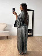 Elariah Luxury Satin Abaya Dress for Women – Modest Islamic Kaftan with Waist Sash, Long Sleeve Maxi Dress