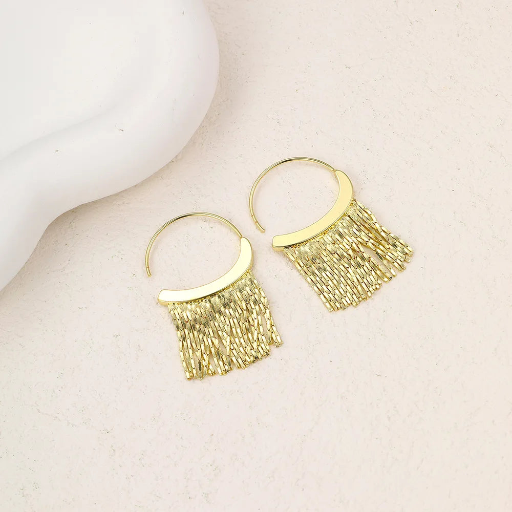 Gold Bling Tassel Statement Earrings – Elegant Long Drop Design for Women