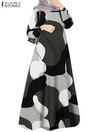 Robe Kaftan Longue Imprimée Femme Elariah – Coupe Ample Manches Longues Col Rond Abaya Modeste Coupe Trapèze