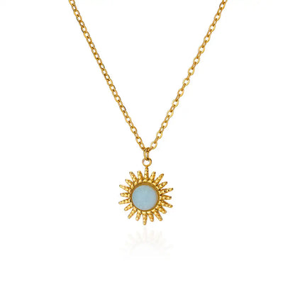 Sunflower Pendant Geometric Necklace – Stainless Steel Clavicle Chain for Women