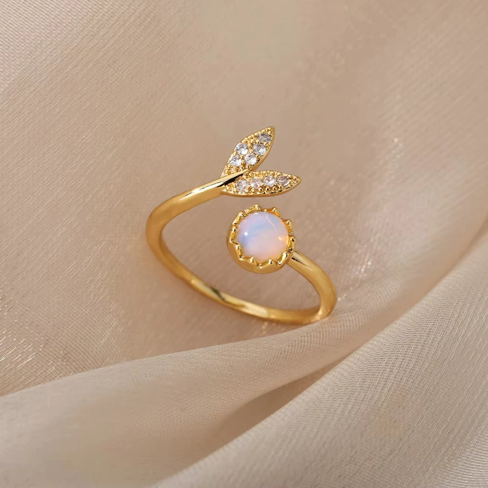 ELARIAH 18K Gold Plated Zircon Geometric Open Ring – Adjustable Stainless Steel Wedding & Party Band for Women