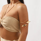 Punk-Inspired Adjustable Leaf & Flower Arm Cuff Bracelet – Bold Metal Upper Arm Bangle for Women